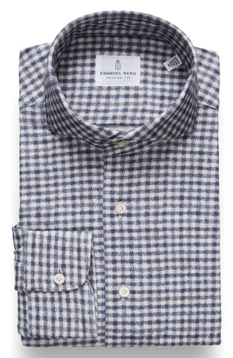 Modern Fit Gingham Check Stretch Cotton Knit Dress Shirt