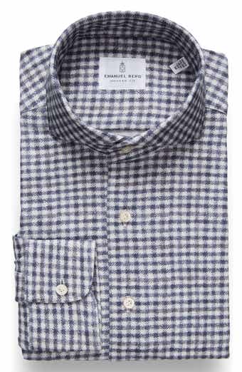 Emanuel Berg Modern Fit Gingham Check Stretch Cotton Knit Dress Shirt