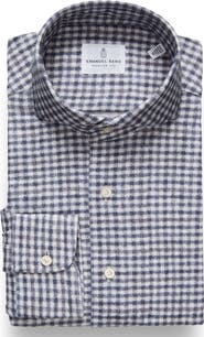 Emanuel Berg Modern Fit Gingham Check Stretch Cotton Knit Dress Shirt