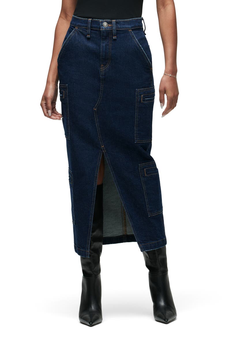 Reconstructed Stretch Cotton Denim Maxi Skirt, Main, color, DENIM RINSE