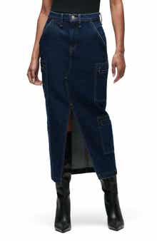 Reconstructed Stretch Cotton Denim Maxi Skirt