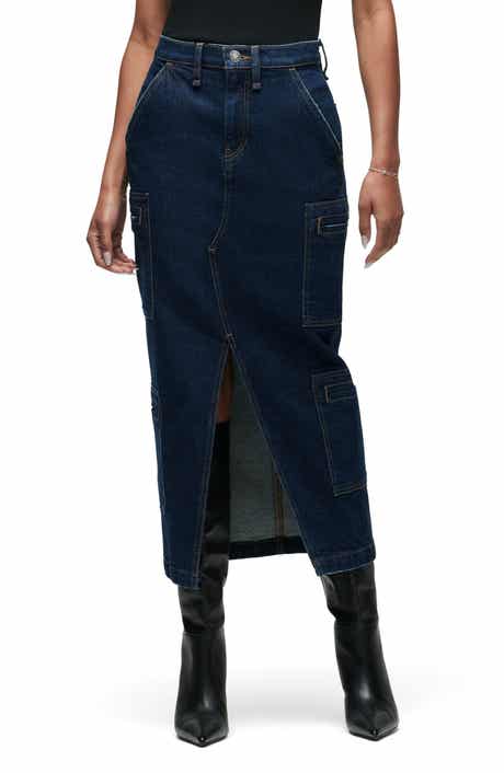 Reconstructed Stretch Cotton Denim Maxi Skirt