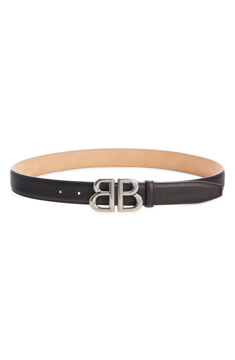 Balenciaga BB Buckle Leather Belt, Main, color, 