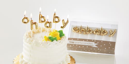 Tag Oh Baby Candle Set Gold Letters For Baby Shower Decor In Gold