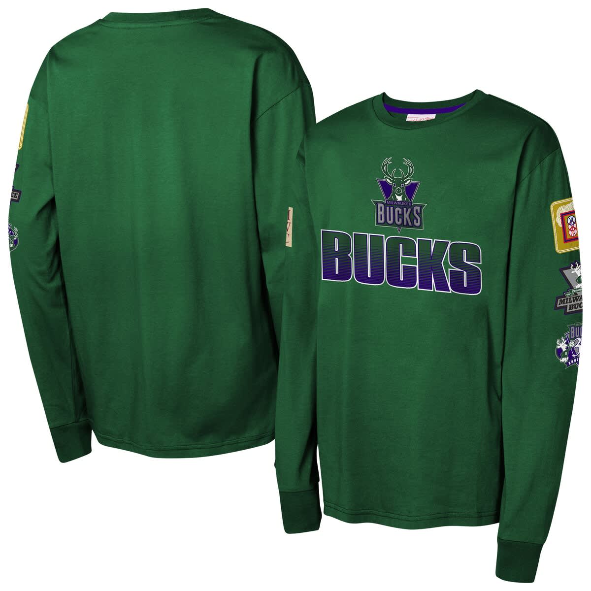 Mitchell & Ness Kids' Youth  Hunter Green Milwaukee Bucks  Hardwood Classics All Over Long Sleeve T-shirt
