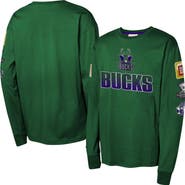 Mitchell & Ness Youth Mitchell & Ness Hunter Green Milwaukee Bucks  Hardwood Classics All Over Long Sleeve T-Shirt