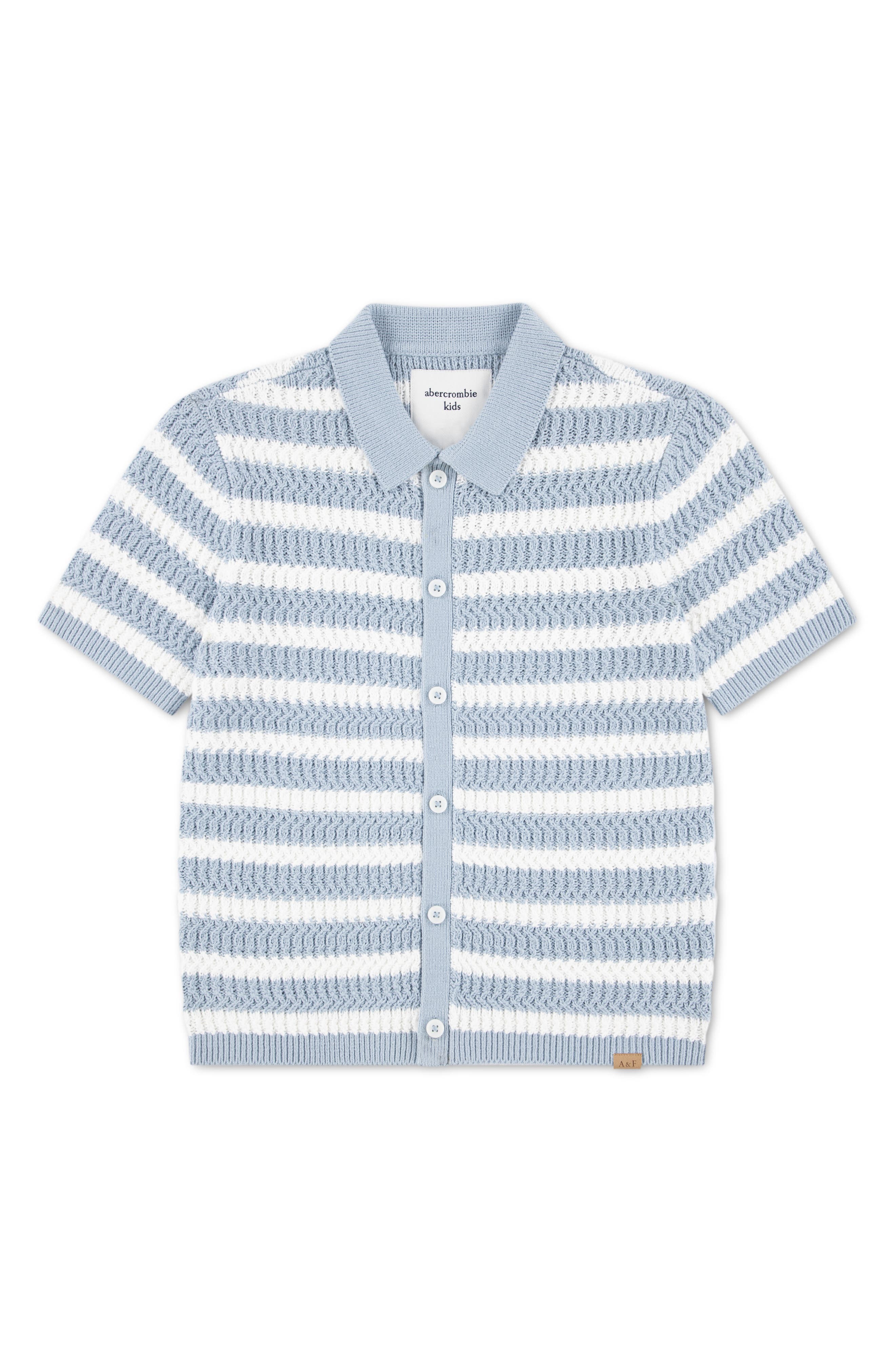 Abercrombie Kids Kids' Stripe Cotton Blend Button Front Sweater In Blue