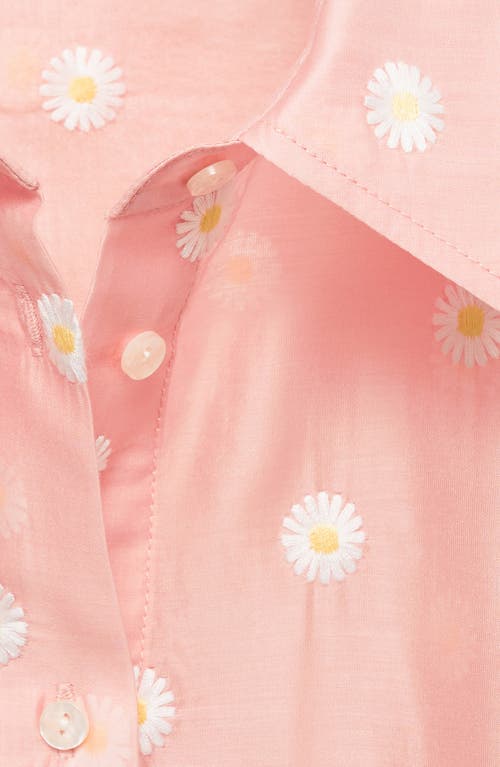 Mango Daisy Embroidered Short Sleeve Button-up Shirt