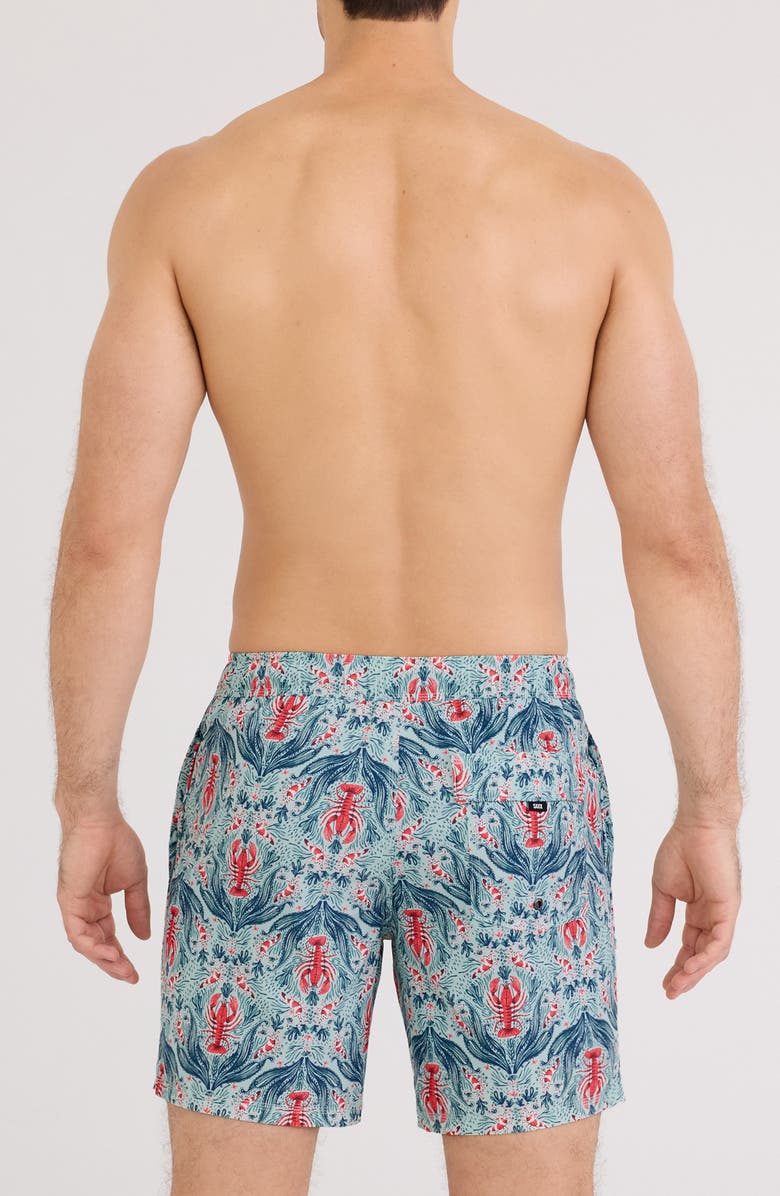 SAXX Oh Buoy 2N1 7-Inch Volley Swim Trunks, Alternate, color, Lobster Flourish-Mint