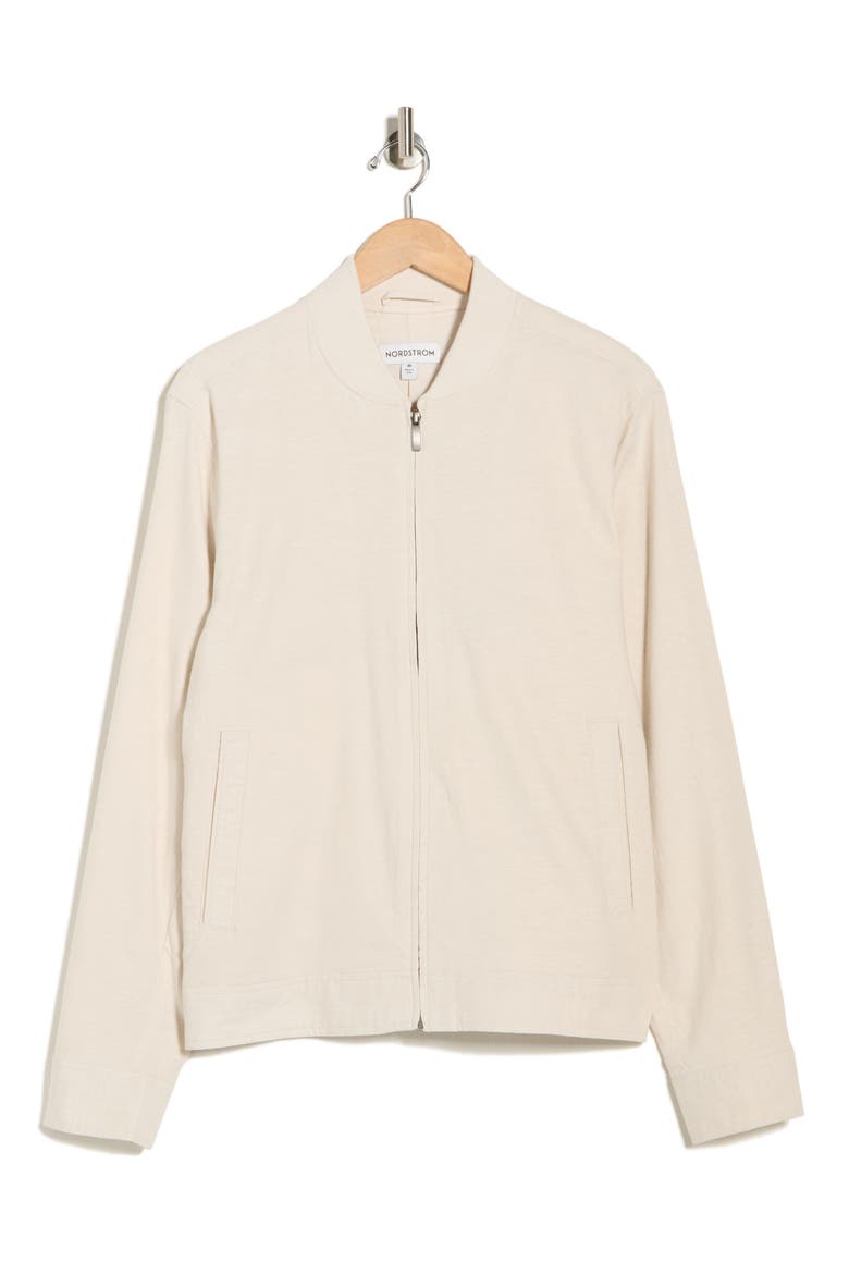 Linen Blend Bomber, Alternate, color, BEIGE PUMICE - WHITE EOE