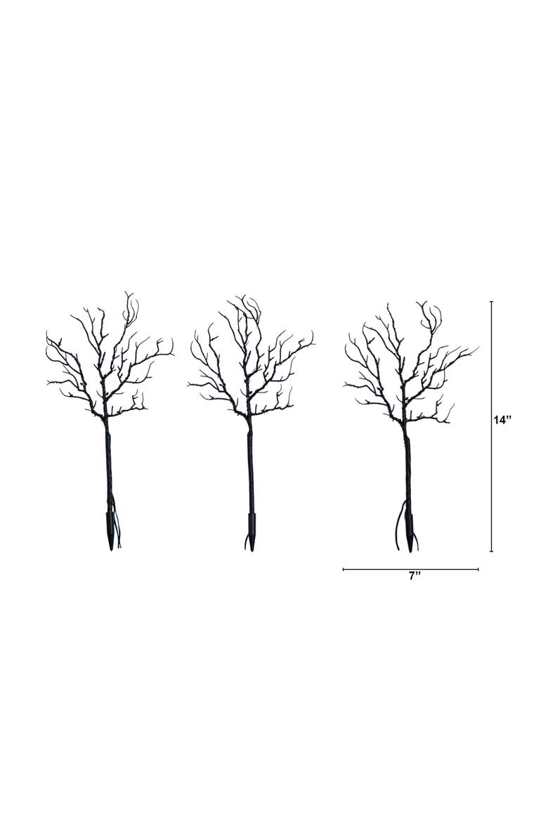 14-in Pre-Lit Artificial Halloween Black Twig Branches with 45 Orange LED Lights and Integrated Ground Stake - Set of 3, Alternate, color, Black