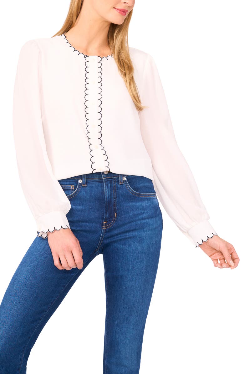 CeCe Scallop Detail Top, Main, color, New Ivory