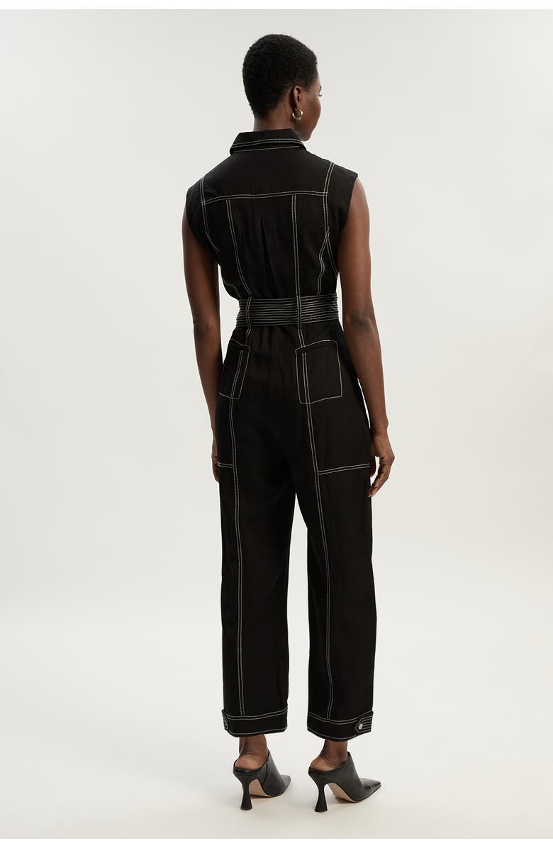 Karen Millen Premium Linen Woven Jumpsuit, Alternate, color, Black