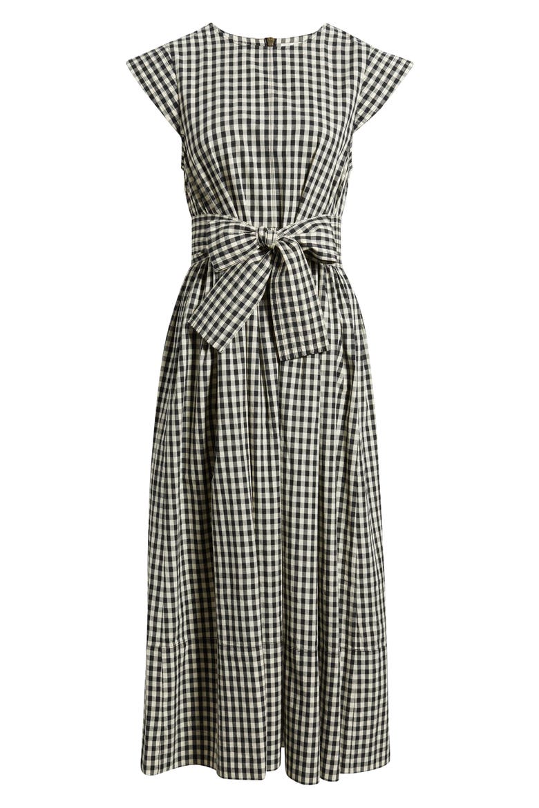 The Tulsa Gingham Belted Cotton Midi Dress, Alternate, color, BLACK AND CREAM CHECK