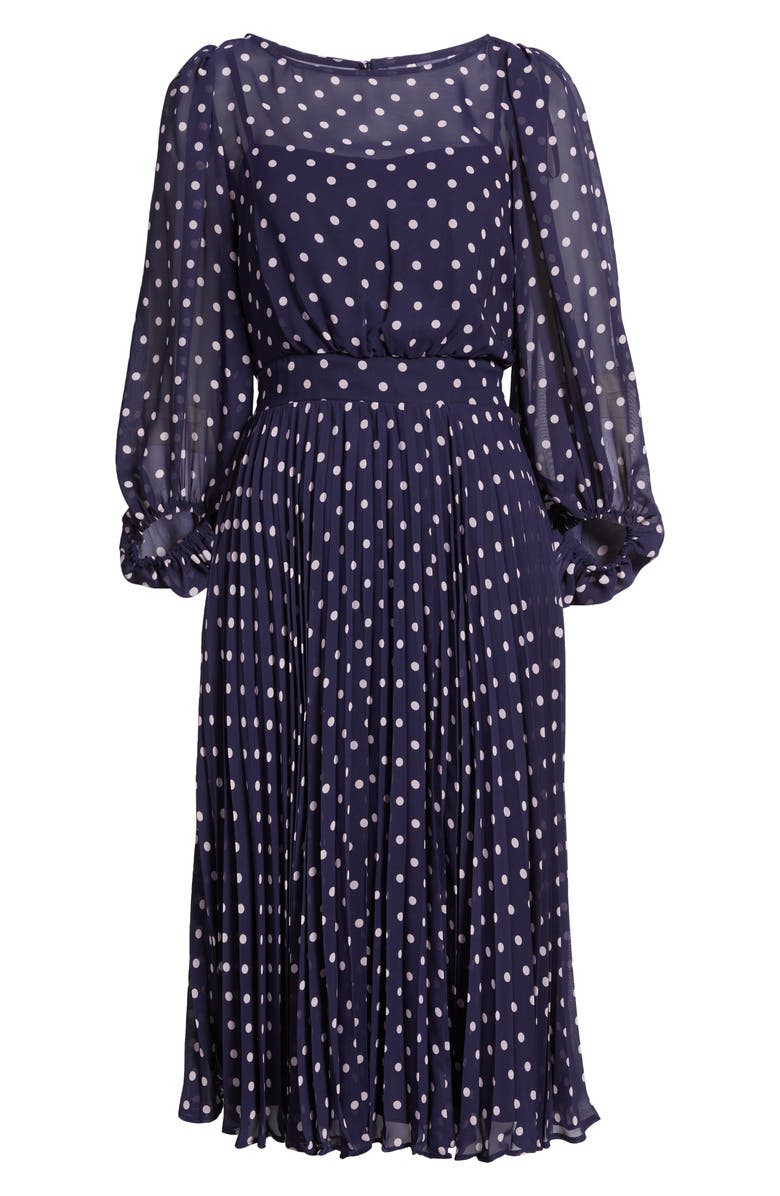 Eliza J Polka Dot Illusion Neck Midi Dress, Alternate, color, 