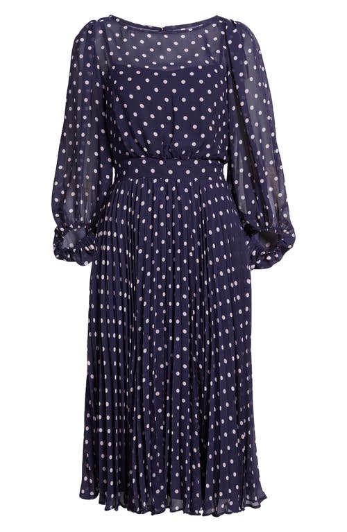 Eliza J Polka Dot Illusion Neck Midi Dress In Navy Lilac
