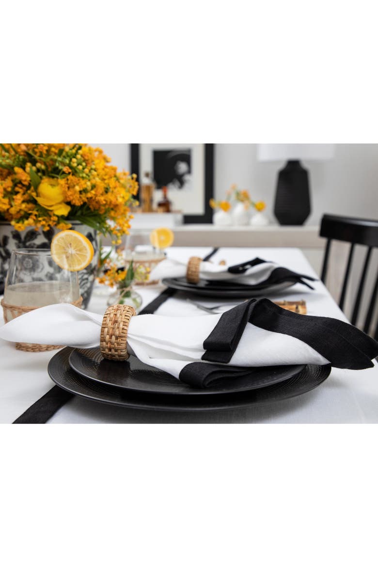 Linen Dinner Napkins Set of 4, 20 x 20" - Classic, Alternate, color, Black and White