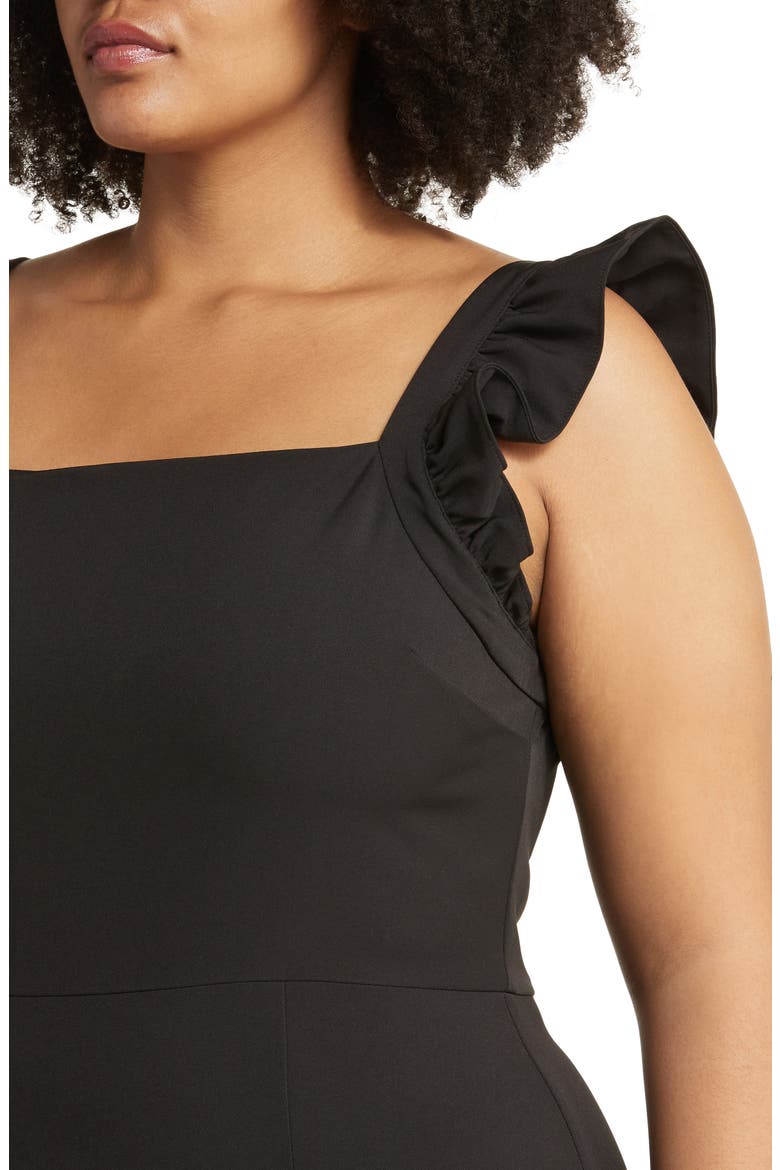 Print Ruffle Sleeve Midi Dress, Alternate, color, BLACK