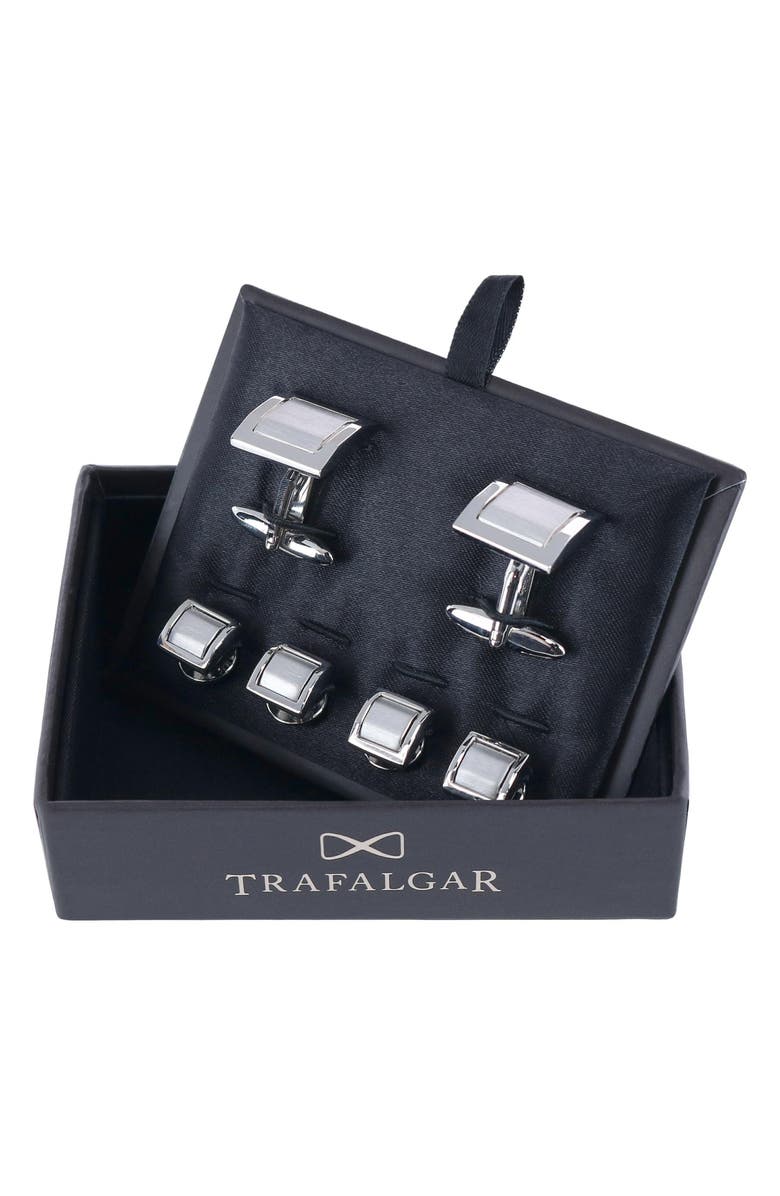 Trafalgar The Plaza Square Cuff Link & Stud Set, Alternate, color, Silver