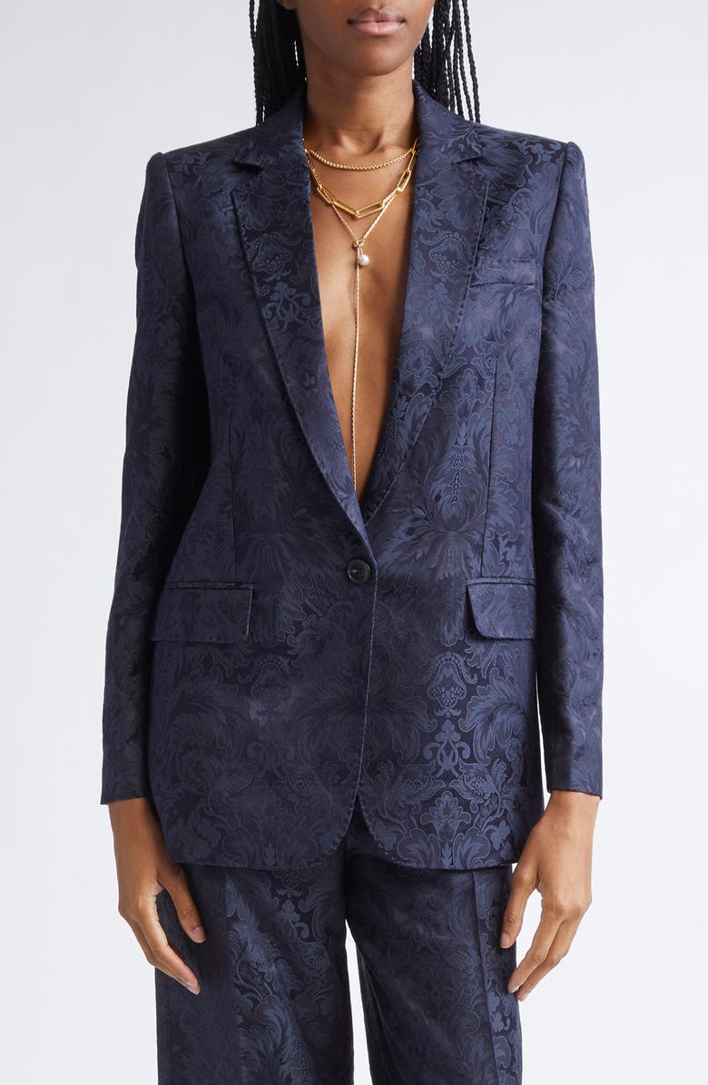 Etro One Button Tonal Paisley Blazer, Main, color, Blu Scurissimo 3