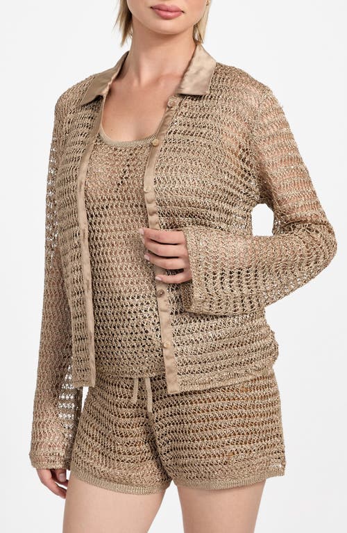 Guess Bella Sequin Open Stitch Shirt In Brown