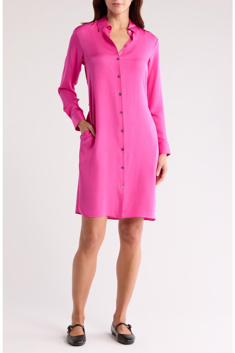 Modern Long Sleeve Silk Shirtdress, Main, color, CARNATION