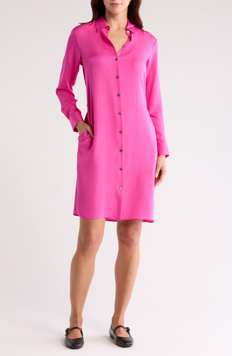 Theory Modern Long Sleeve Silk Shirtdress, Main, color, 