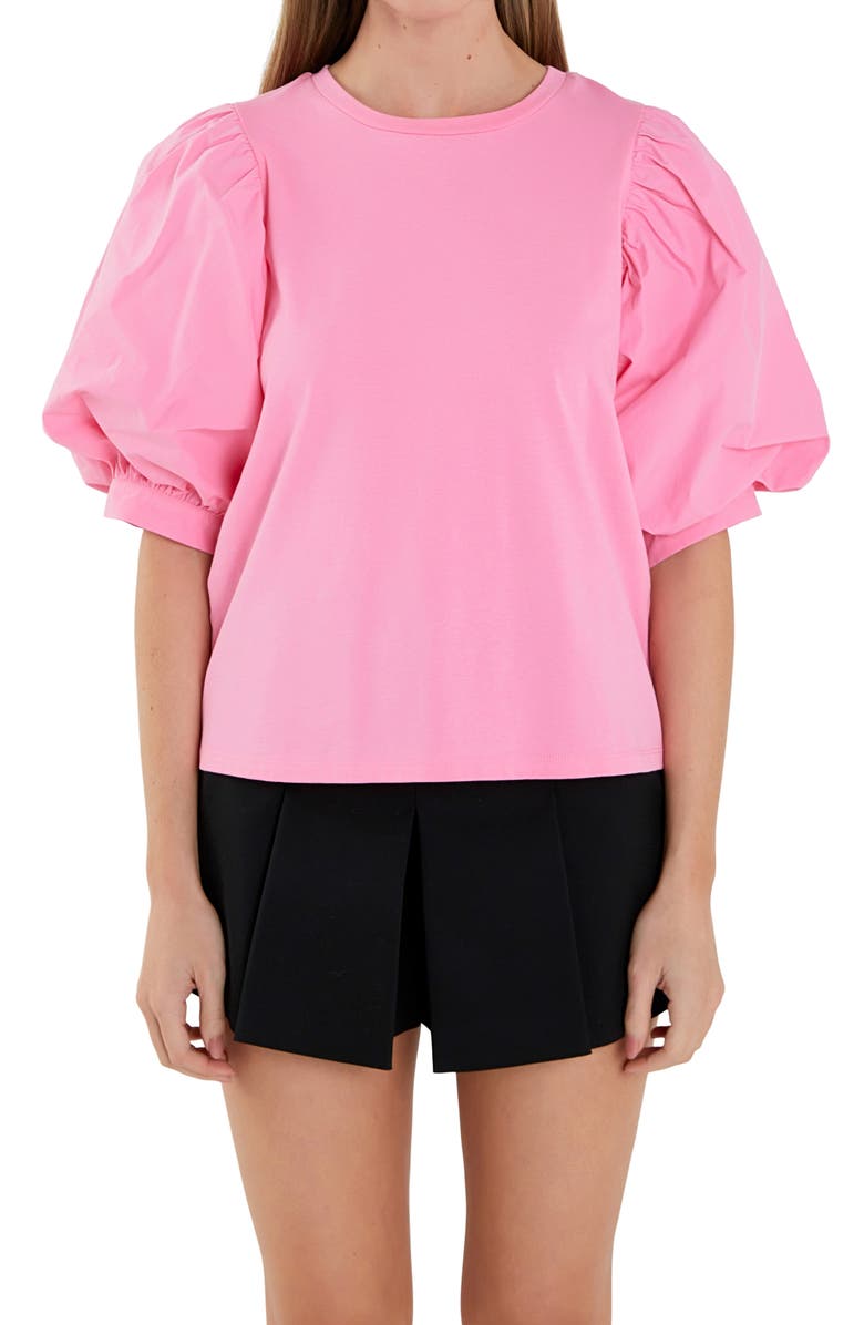 English Factory Mix Media Cotton Top, Alternate, color, Pink