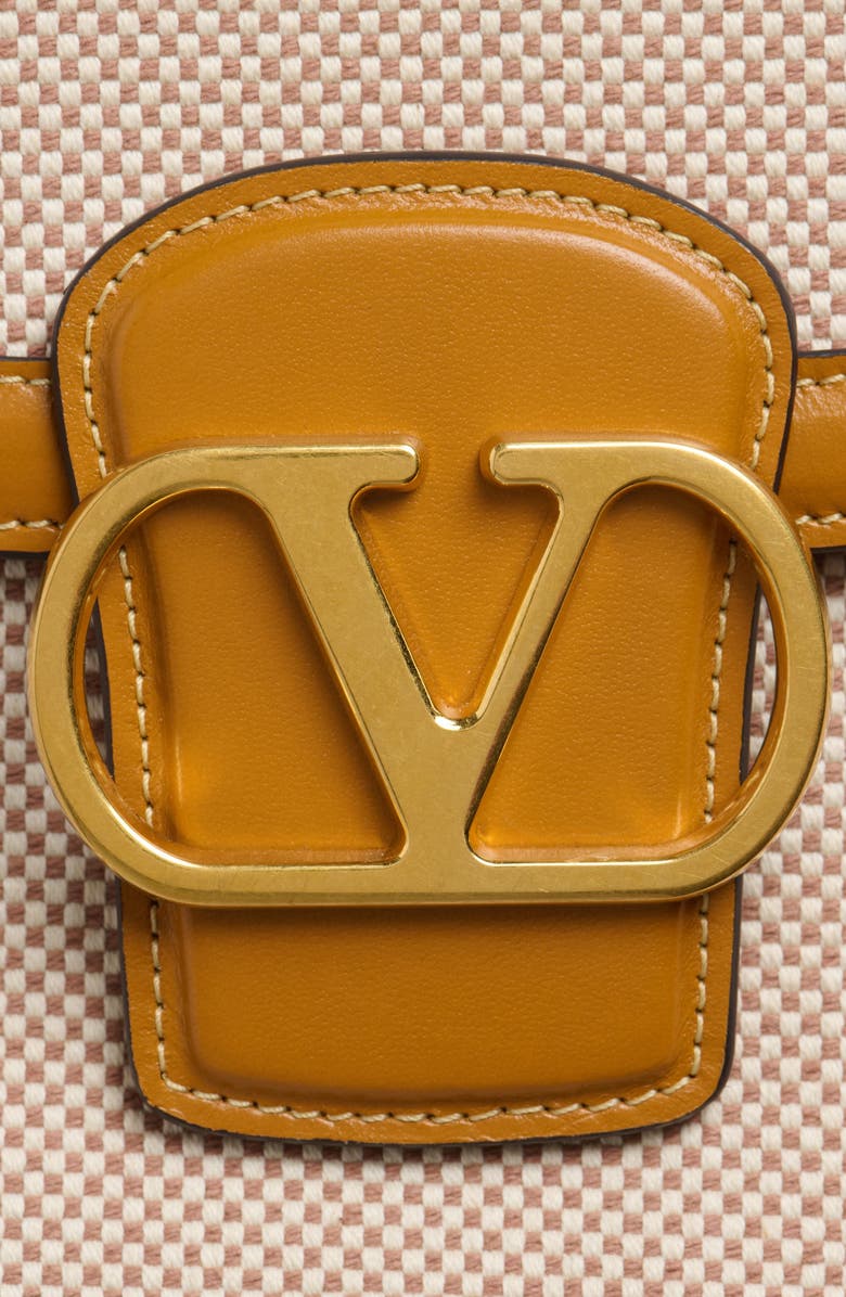 Valentino Garavani 9TO5 Canvas & Leather Shoulder Bag, Alternate, color, Natural/ Tabacco