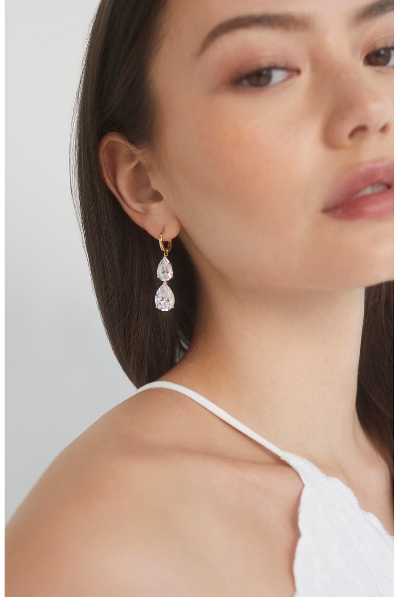 Farrah Cubic Zirconia Drop Earrings, Alternate, color, GOLD