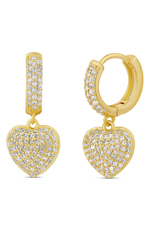 Pavé Dangling Heart Huggie Hoop Earrings