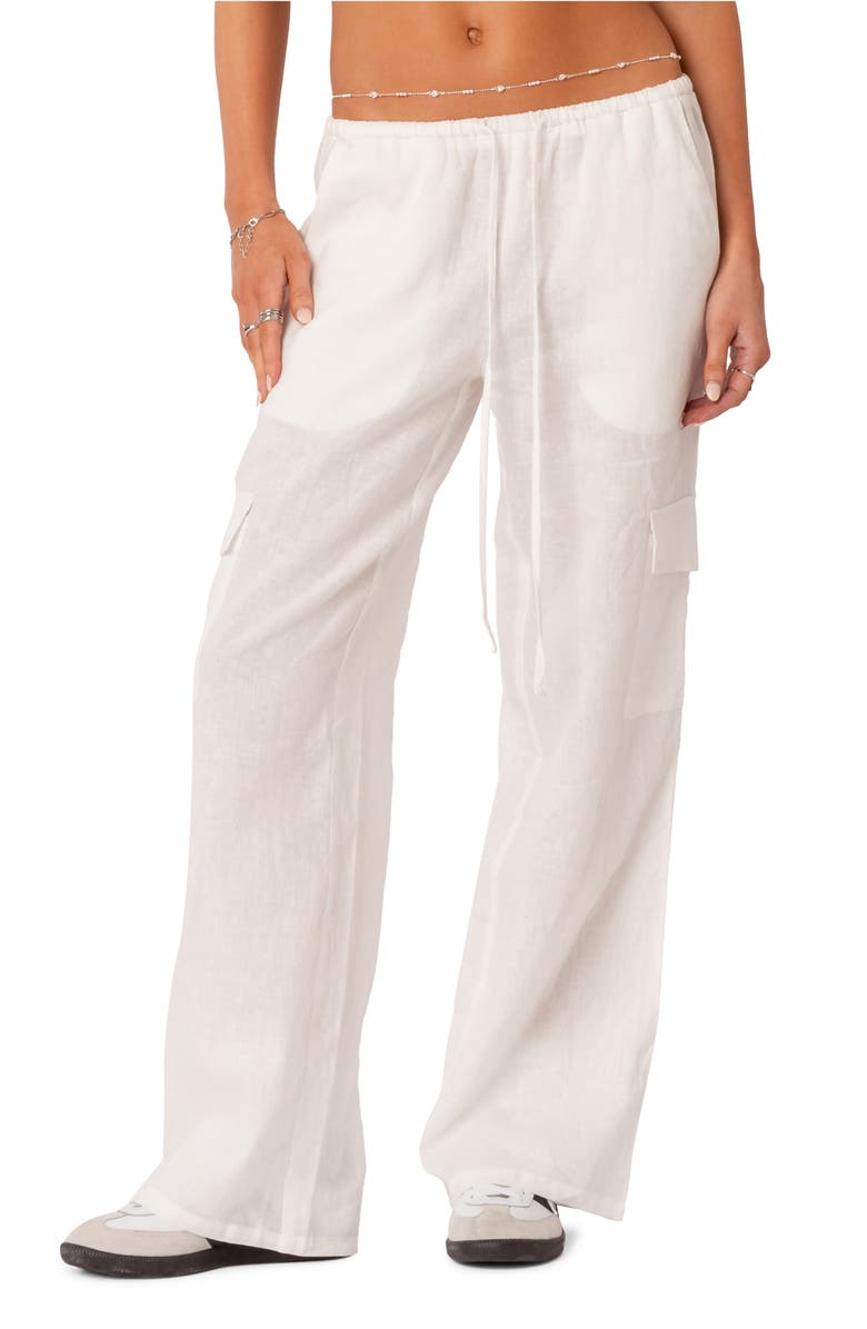 EDIKTED Lyric Cotton Cover-Up Cargo Pants, Main, color, White