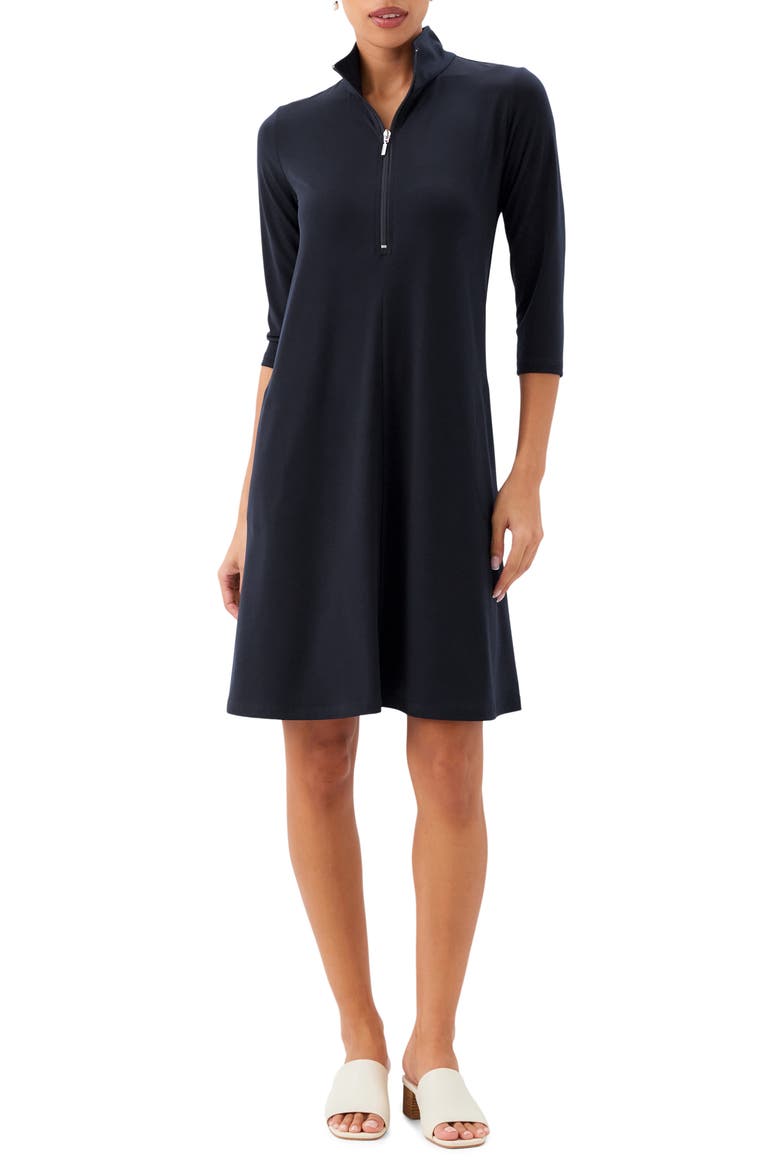 Half Zip Travel Jersey Dress, Main, color, BLACK