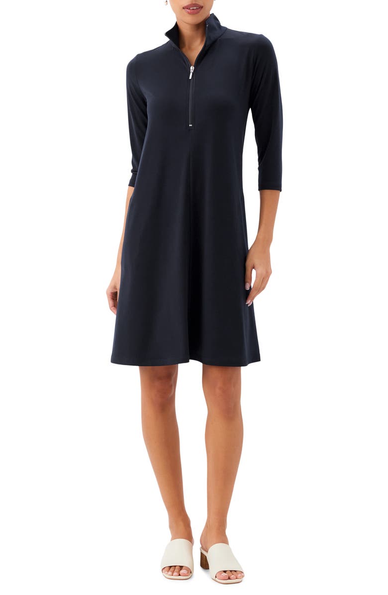 Karen Kane Half Zip Travel Jersey Dress, Main, color, Black