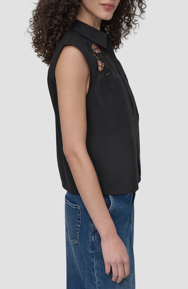 DKNY Cutwork Poplin Button-Up Shirt, Alternate, color,