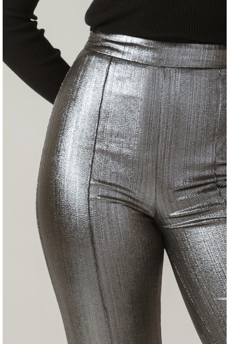 Shiny High Waist Flare Pants, Alternate, color, SILVER