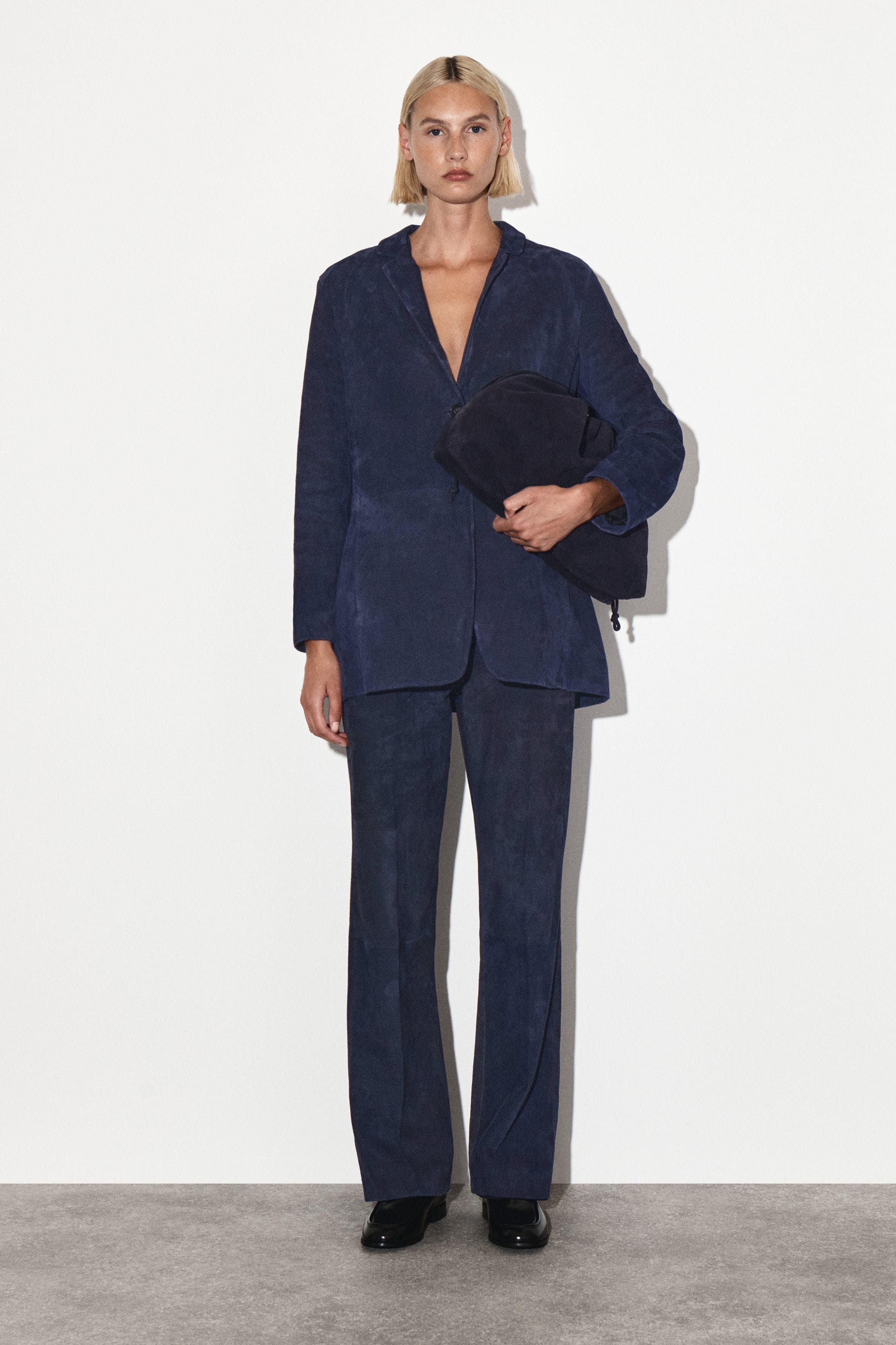 COS Cavatelli Clutch Bag - Suede, Alternate, color, Navy