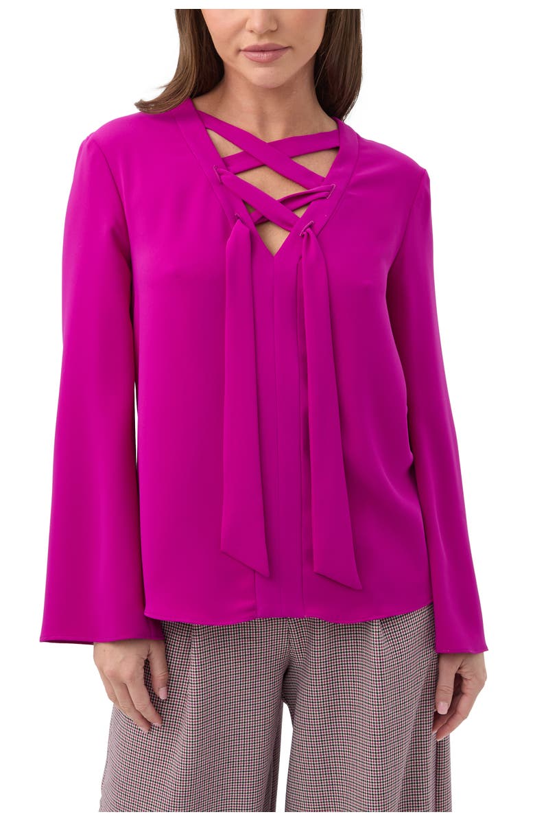 Trina Turk Picabella Lace Up Neck Top, Main, color, Geranium