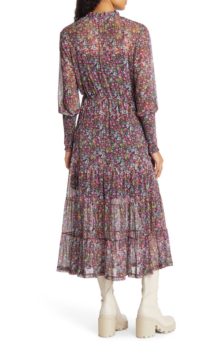 Steve Madden Floral Tiered Long Sleeve Midi Dress, Alternate, color, 