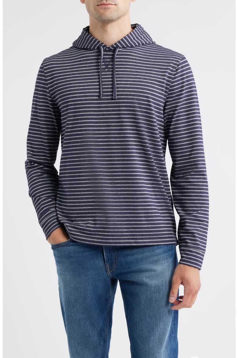 Wycliff Stripe Hangin' Out Drawstring Hoodie, Main, color, NAVY