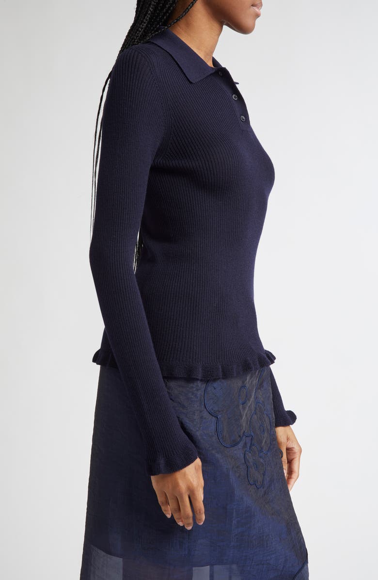 Cecilie Bahnsen Oda Fitted Rib Merino Wool Polo Sweater, Alternate, color,