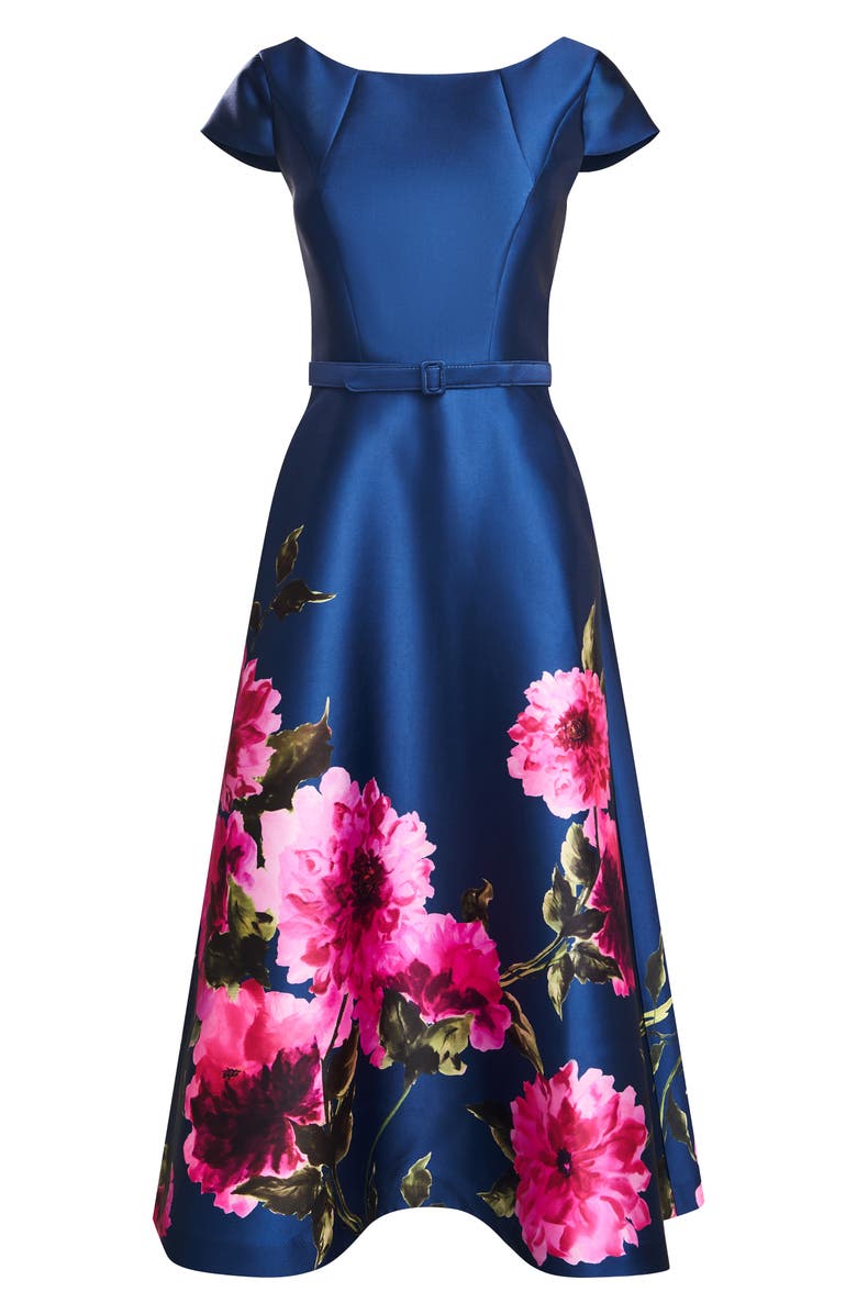 Kay Unger Ina Belted Cocktail Dress, Alternate, color, Dark Ink/ French Rose