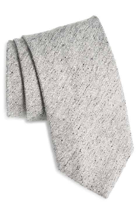 Grey Mélange Silk Herringbone Tie