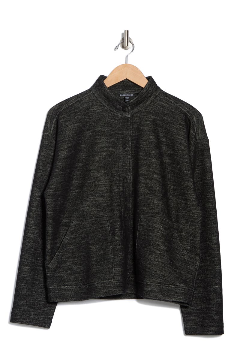 Eileen Fisher Stand Collar Organic Cotton Blend Jacket, Alternate, color, Black