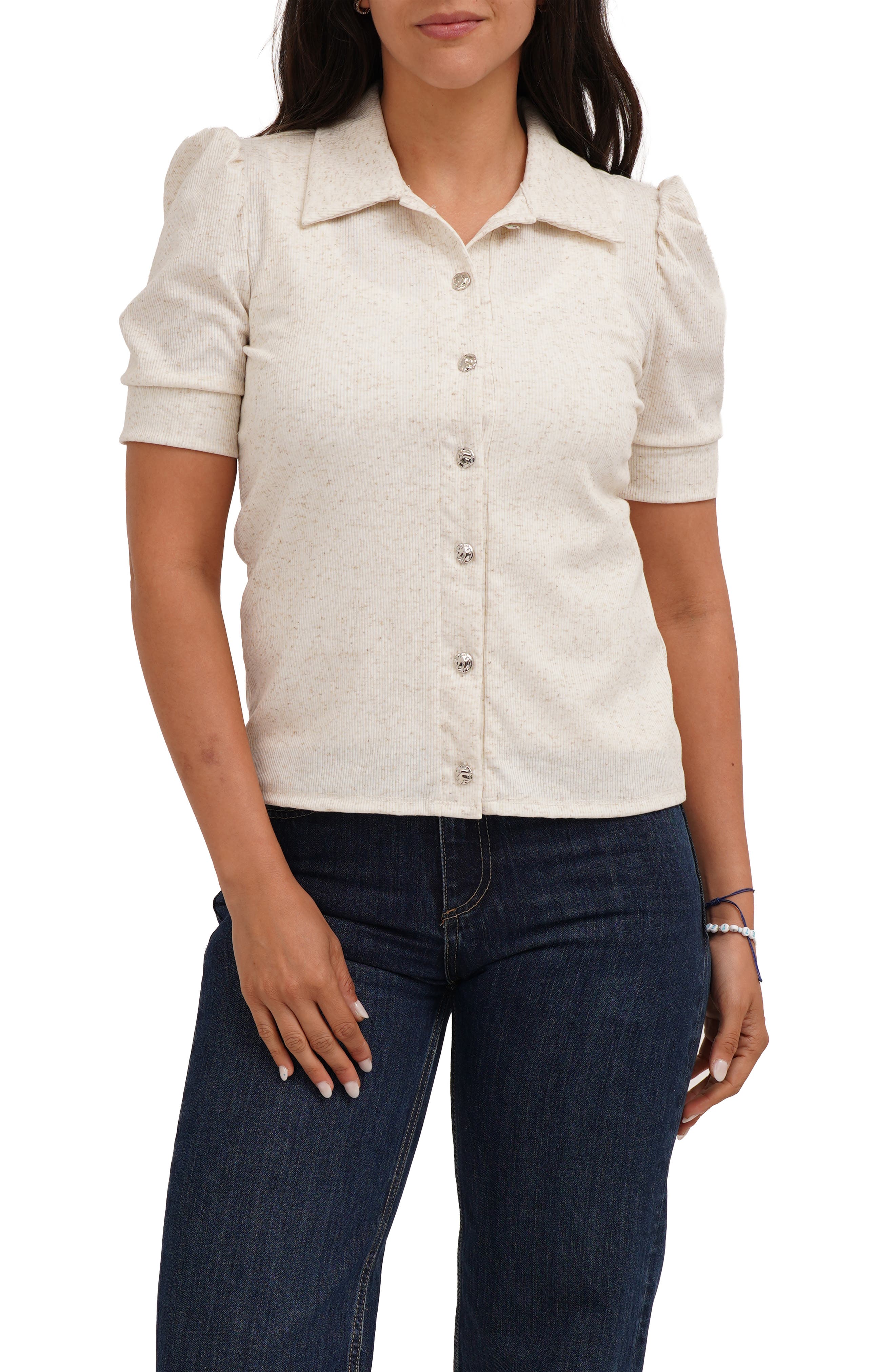 Puff Sleeve Button Front Shirt