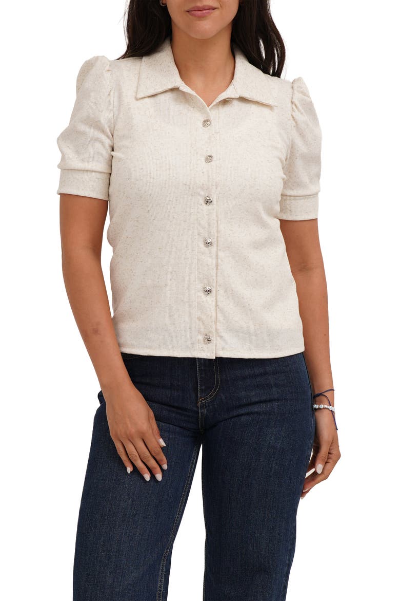 Puff Sleeve Button Front Shirt, Main, color, LINEN