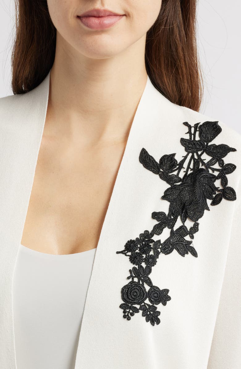 Anne Klein Floral Appliqué Open Front Cardigan, Alternate, color, 