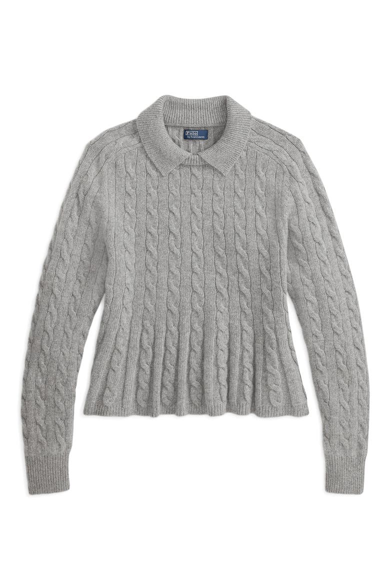 Cable Knit Wool and Cashmere Sweater, Alternate, color, OUTPOST GRAY HEATHER