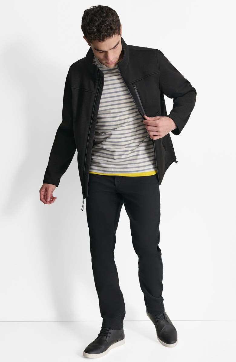 DKNY Sweater Knit Fleece Jacket, Alternate, color, Black