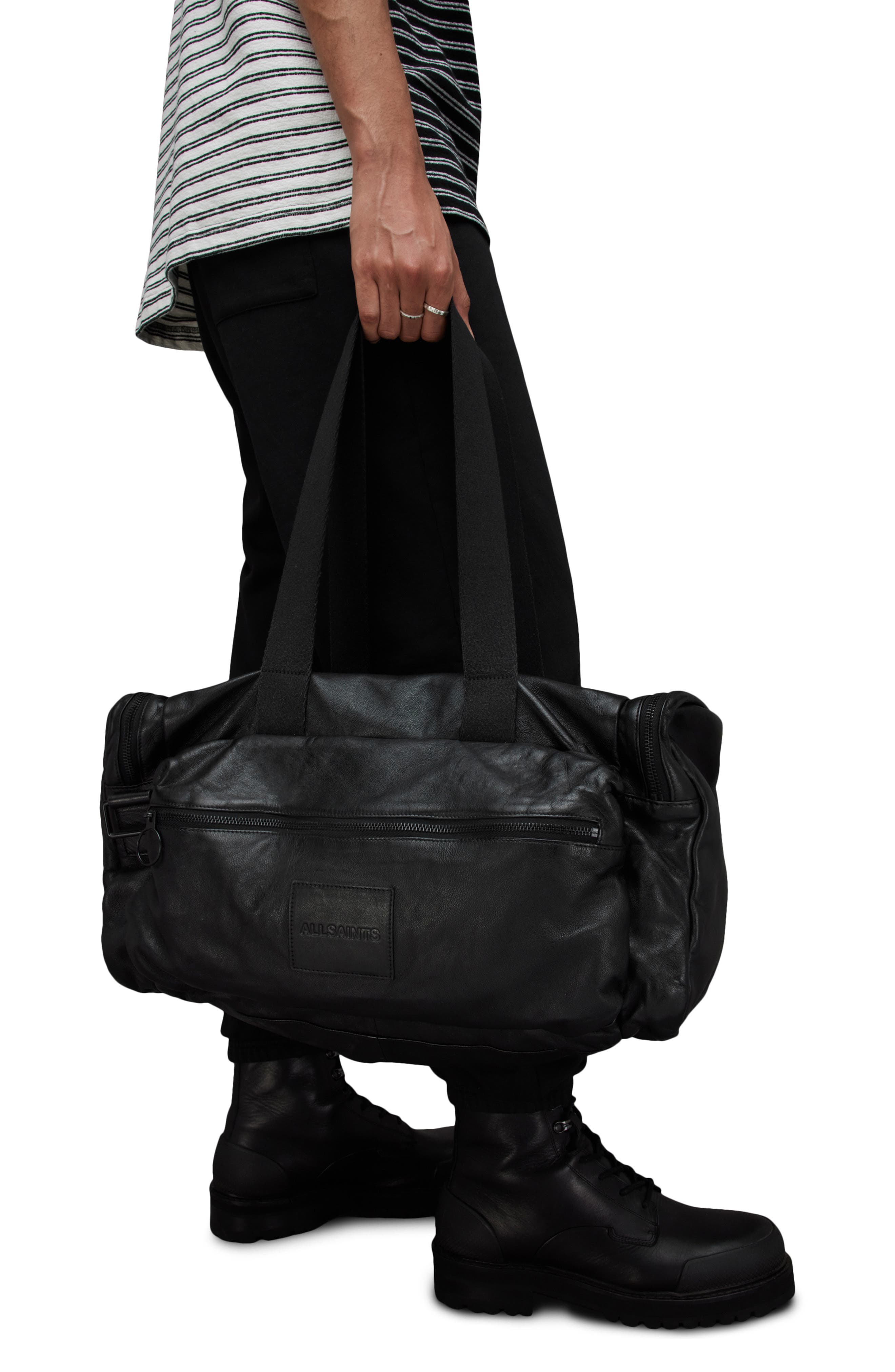 AllSaints Soma Holdall Leather Travel Duffle Bag, Alternate, color, 